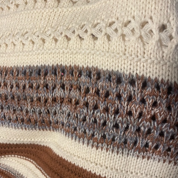 Two Toned Textured Striped Color Block Sweater, Sz Small, cream/brown/blue tones - Picture 9 of 9